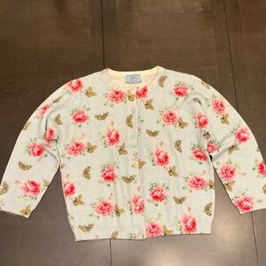 Prada Cream Cardigan with Red and Yellow Floral Design